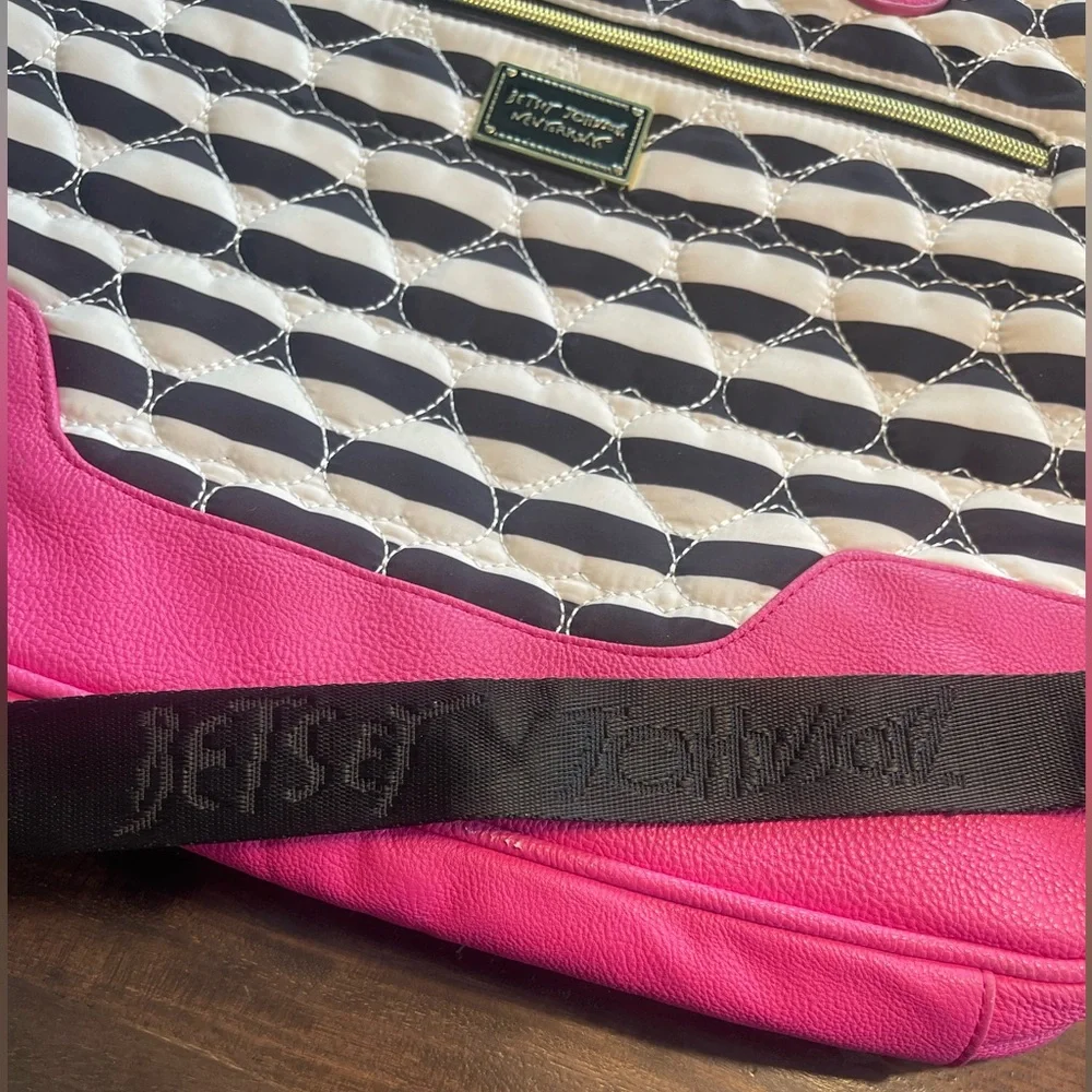 Betsey Johnson Pink and Black Quilted Laptop Bag